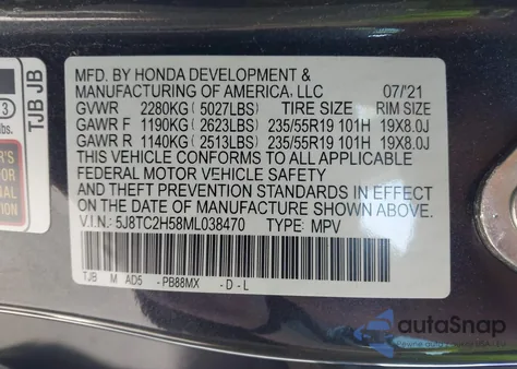 2021 Acura Rdx Technology Package z USA, uszkodzony, nr VIN 5J8TC2H58ML038470
